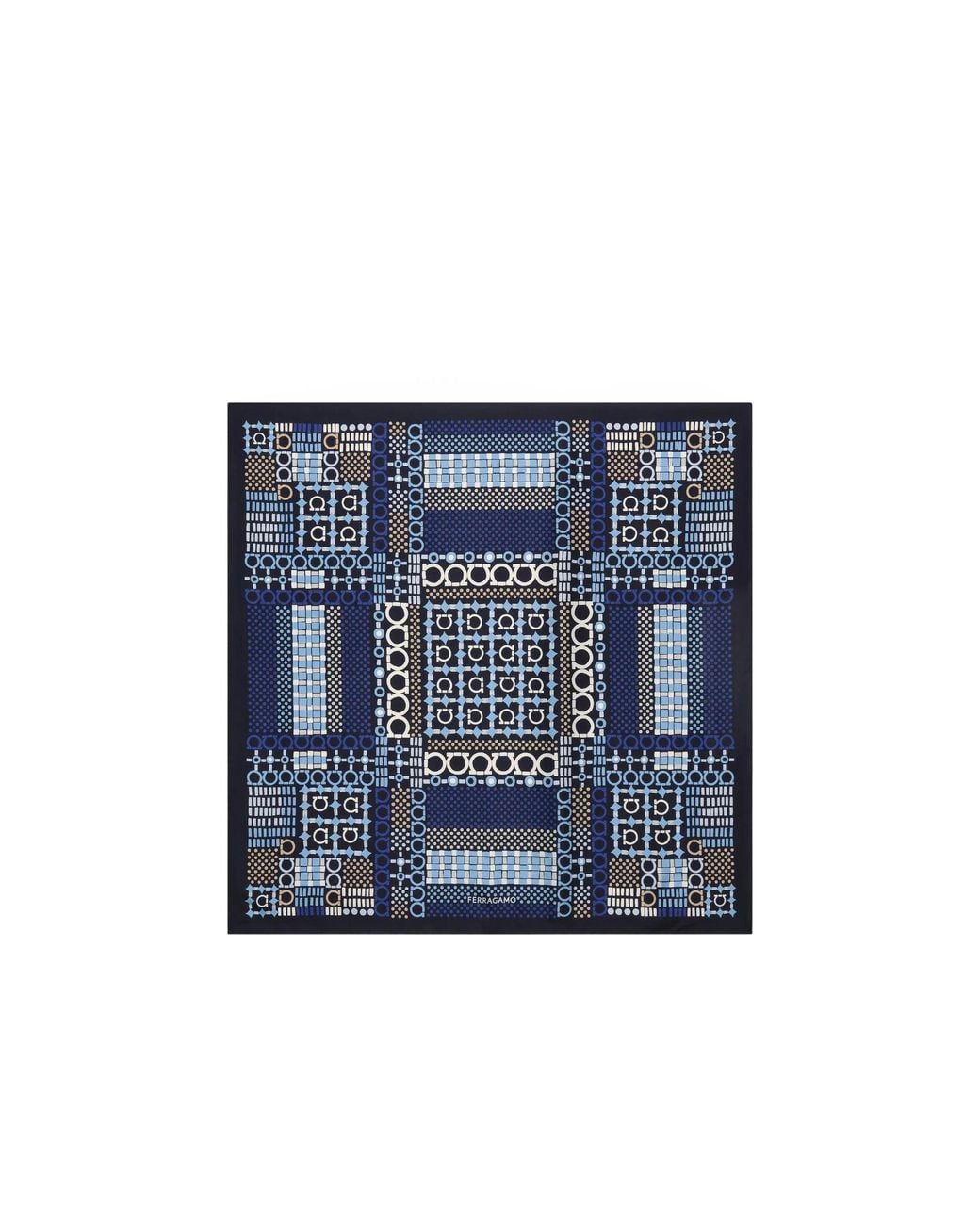 Ferragamo Blue Ferragamo Graphic Printed Satin Scarf