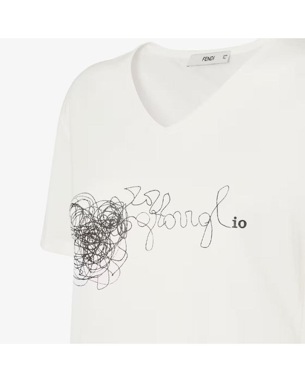Fendi White Ivory Jersey T-Shirt With Groviglio Print