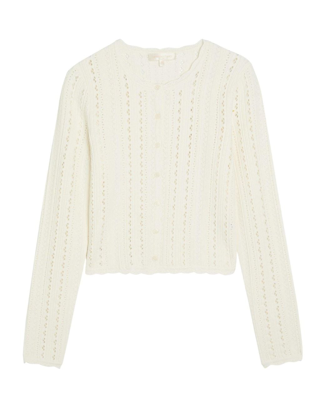 LoveShackFancy White Button-Front Long-Sleeve Knit Cardigan