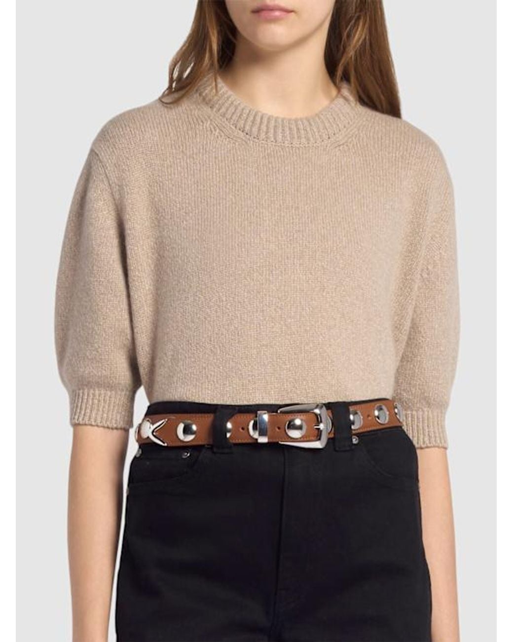 Khaite White Benny Studded Leather Belt