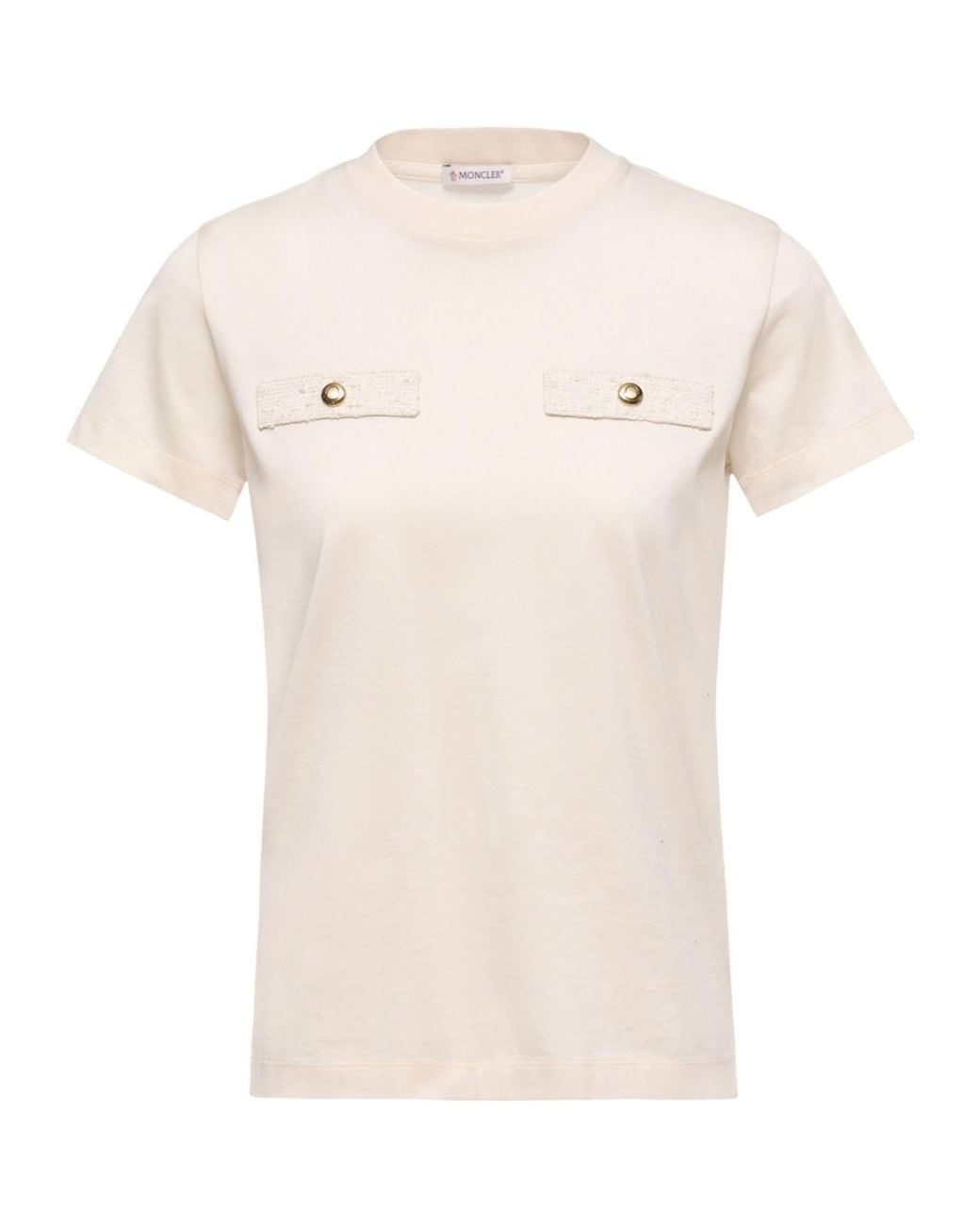 Moncler Natural Button Detailed Crewneck T-Shirt