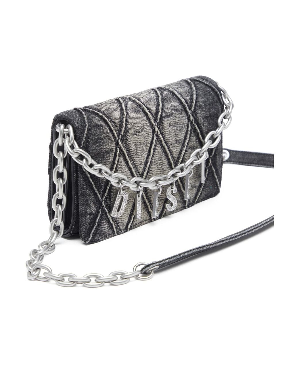 DIESEL Gray Charm-D Embellished Strap Denim Wallet