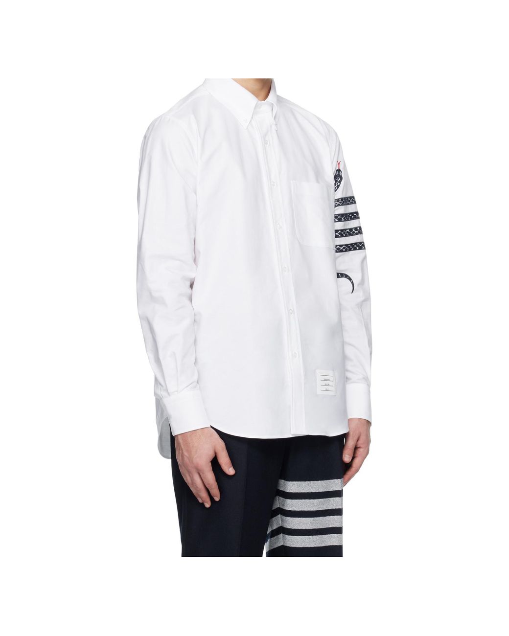 Thom Browne White Embroidered-Snake Cotton Shirt for men