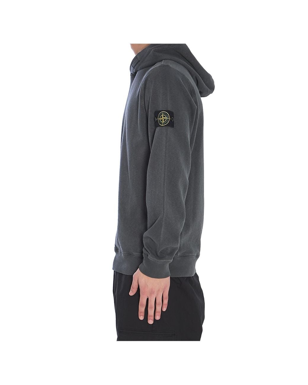 Stone Island Black Logo-Patch Long-Sleeved Hoodie for men
