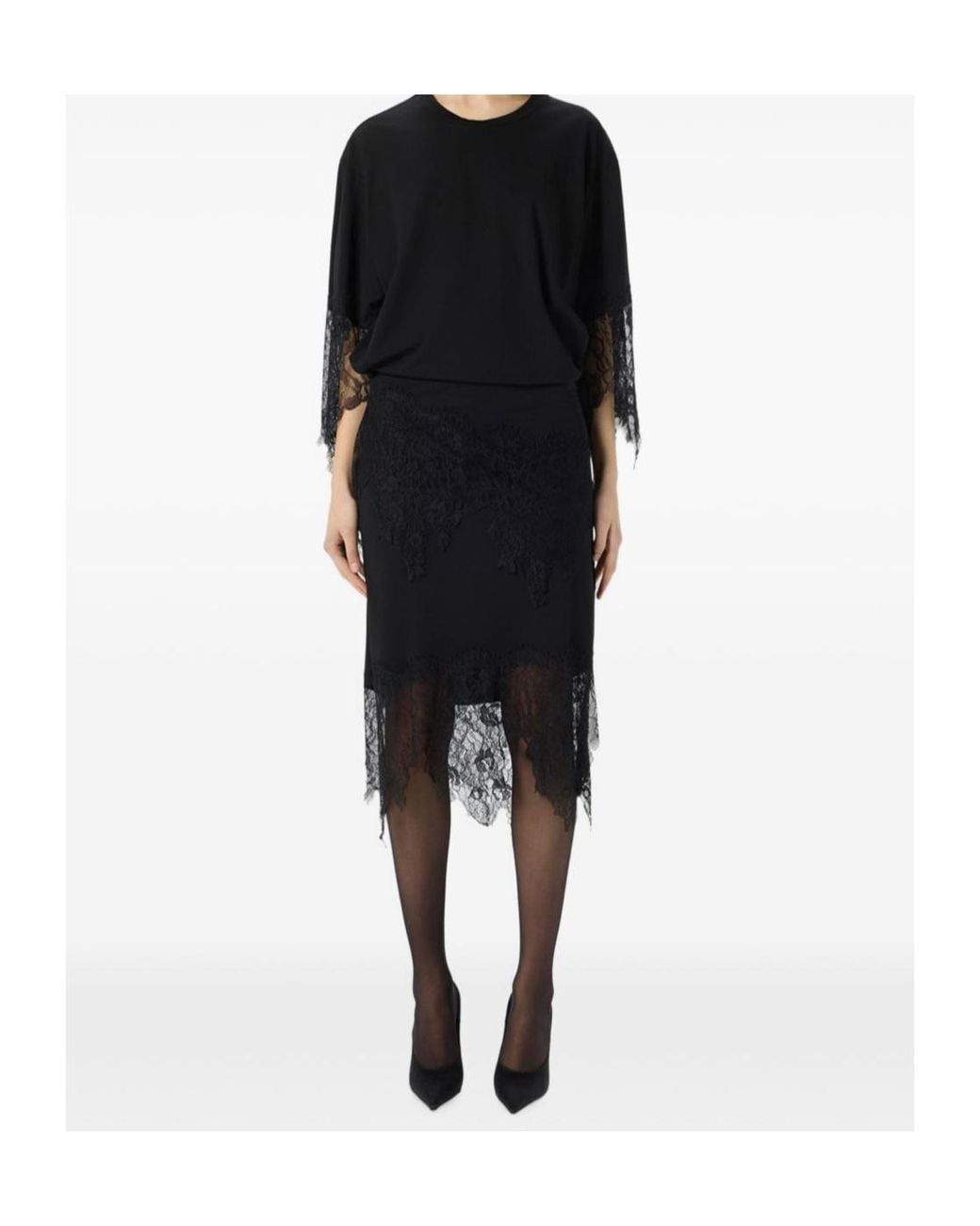 Blumarine Black Lace-Detail Jersey Midi Dress