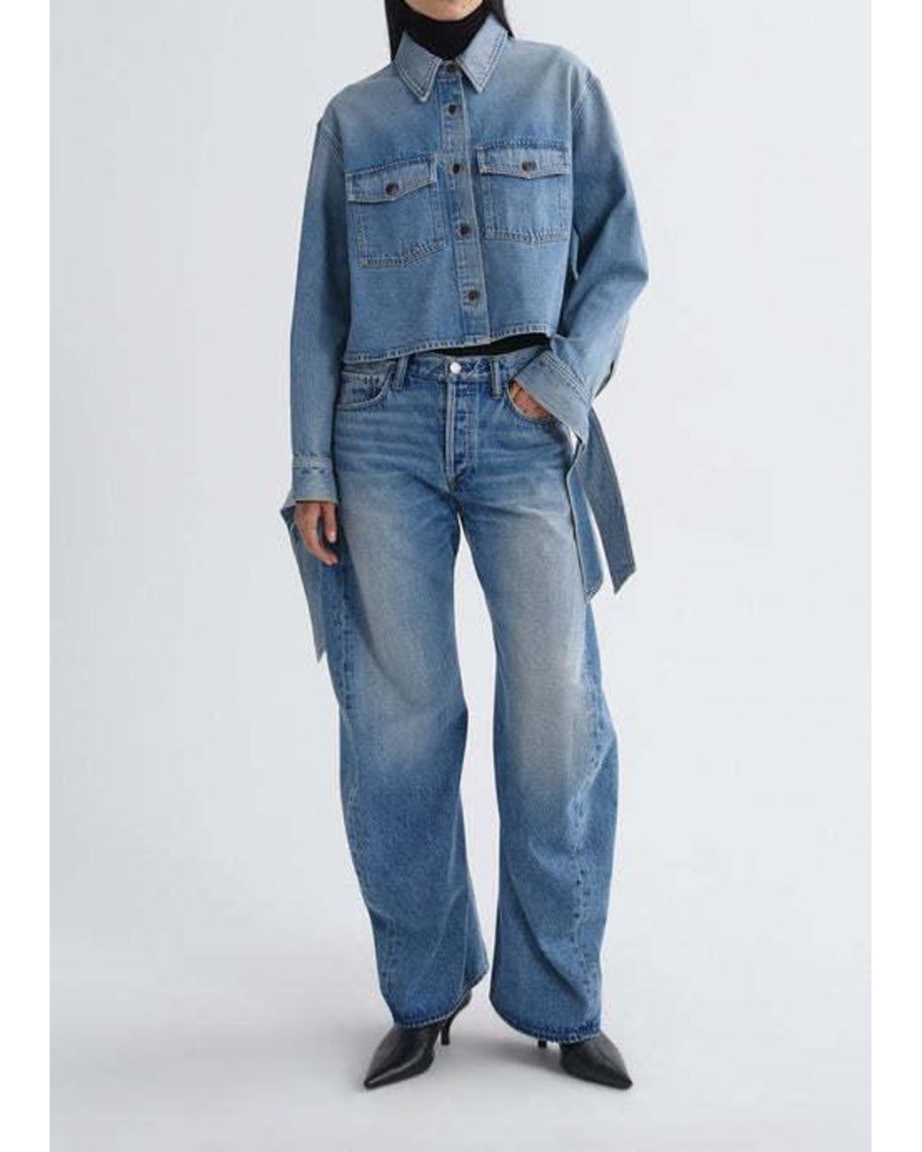 Agolde Blue Cropped Denim Shirt Jacket