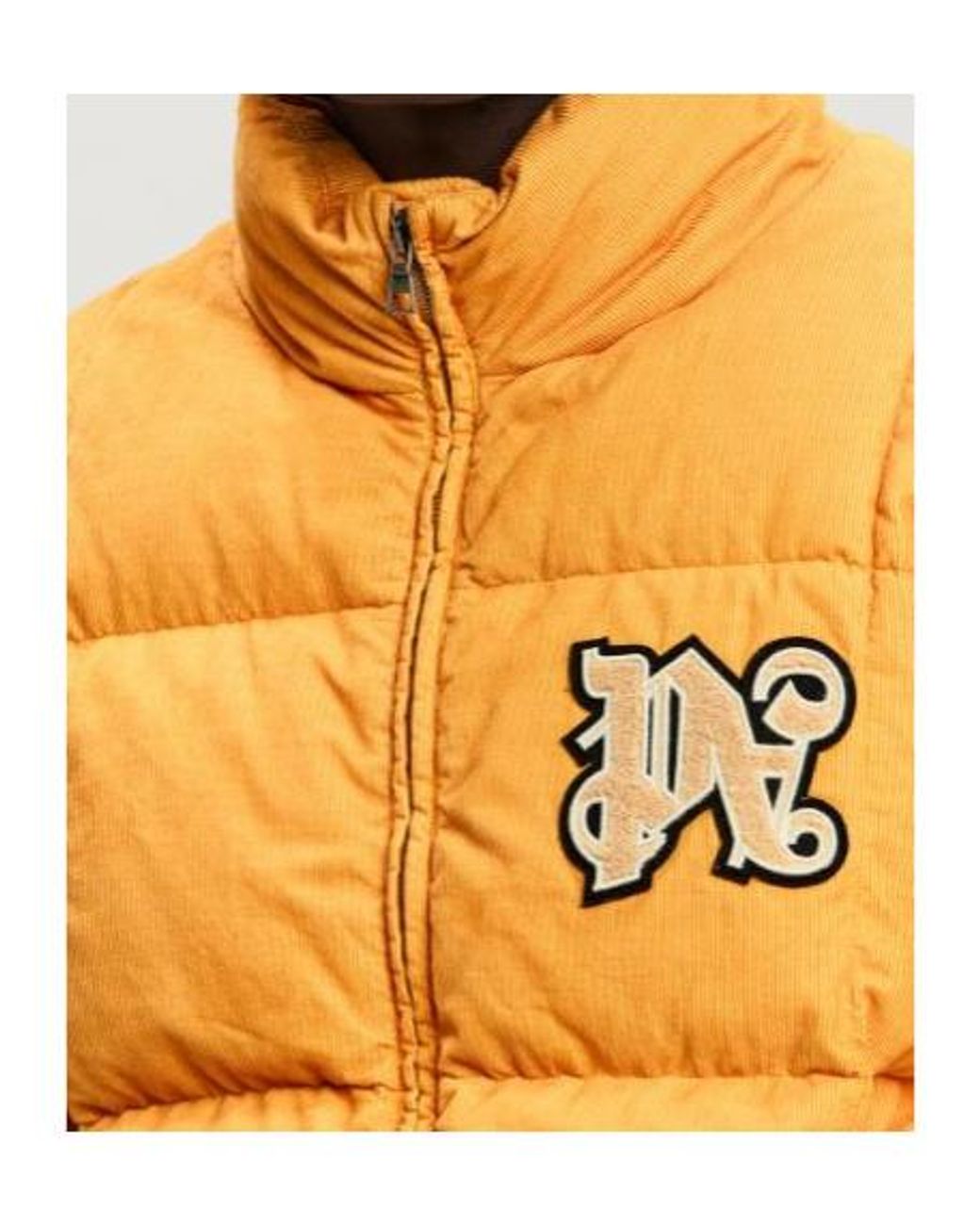 Palm Angels Yellow Zip-Up High Neck Puffer Jacket for men