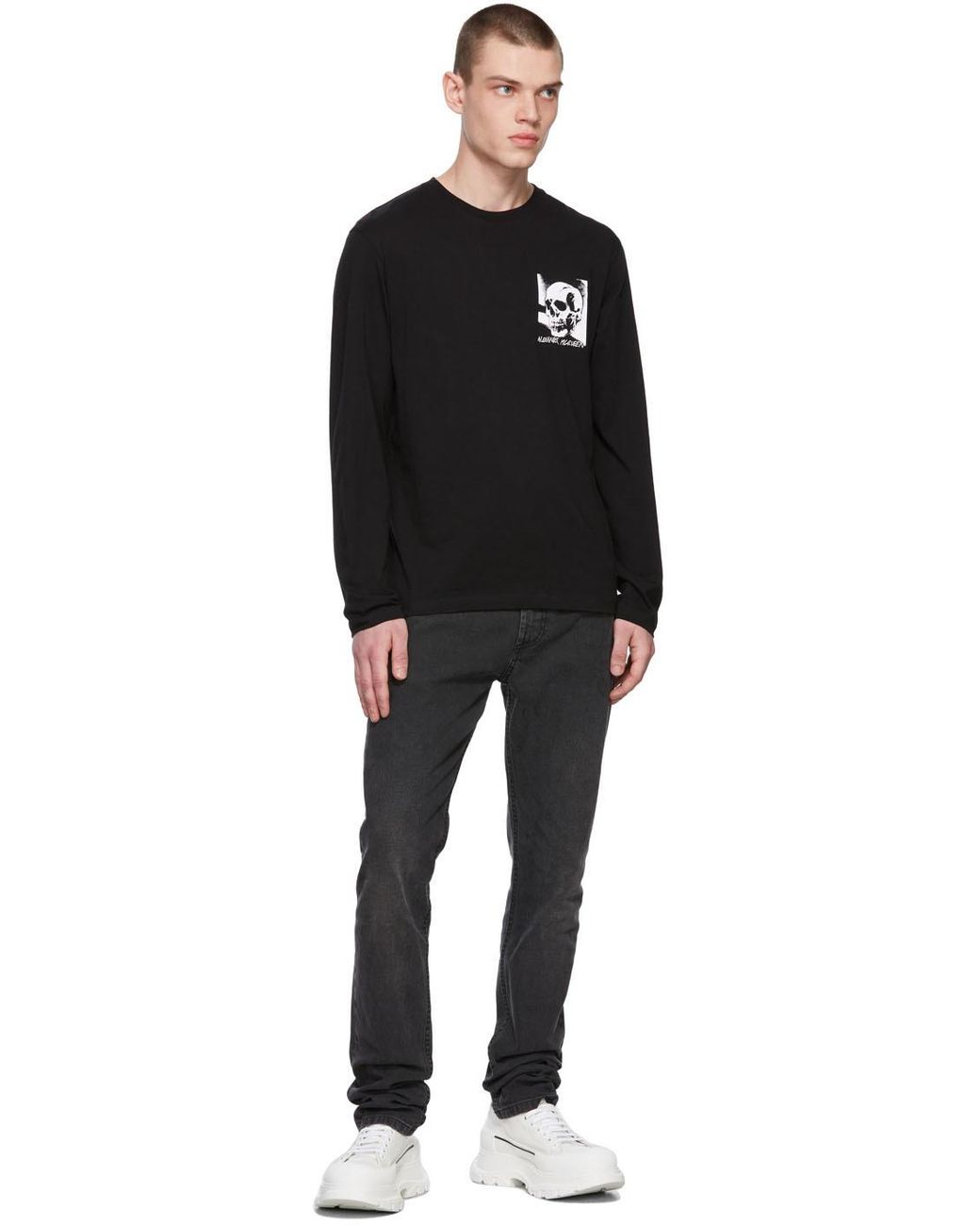 McQueen Black Graffiti Logo Embroidered Jeans for men