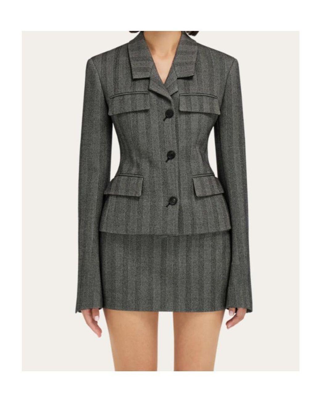 Ferragamo Black Ferragamo Chevron Single-Breasted Blazer