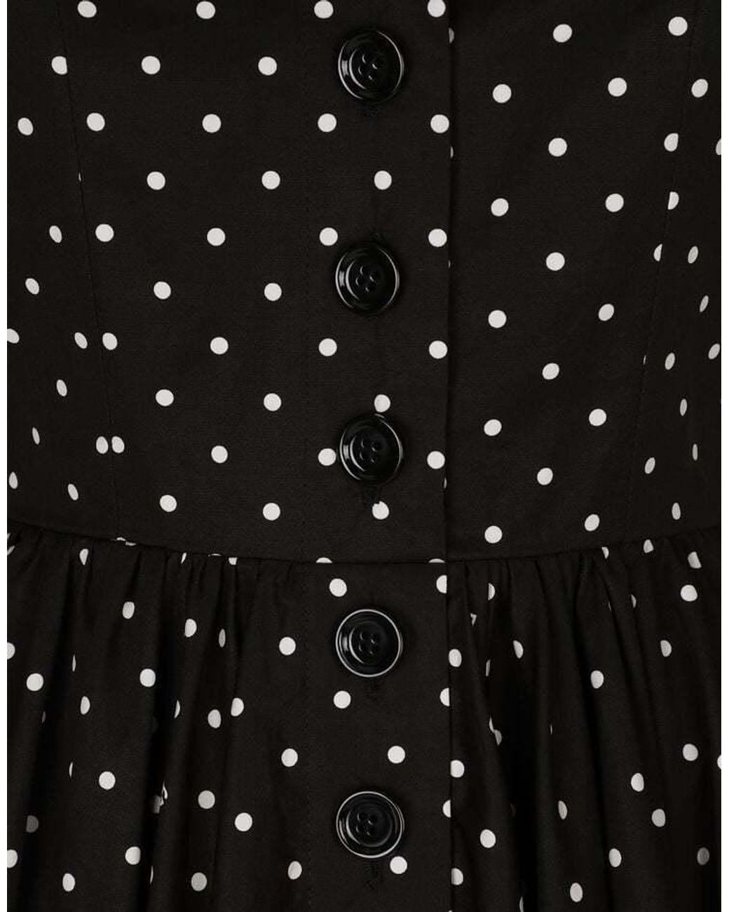 Dolce & Gabbana Black Calf-Length Cotton Dress With Polka-Dot
