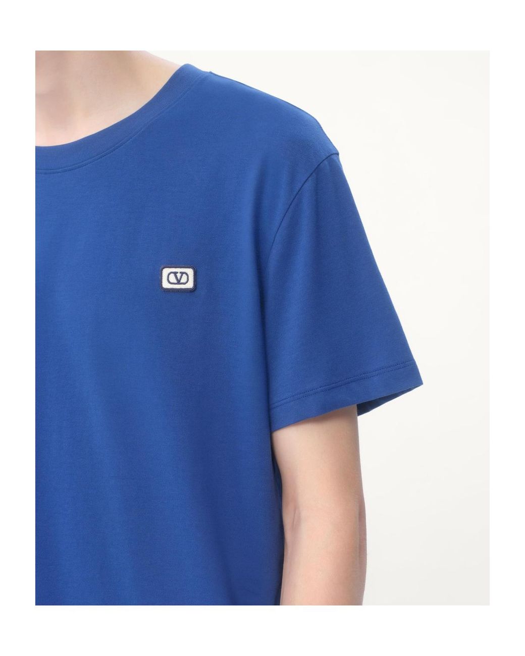 Valentino Blue Vlogo Embroidered Crewneck T-Shirt for men