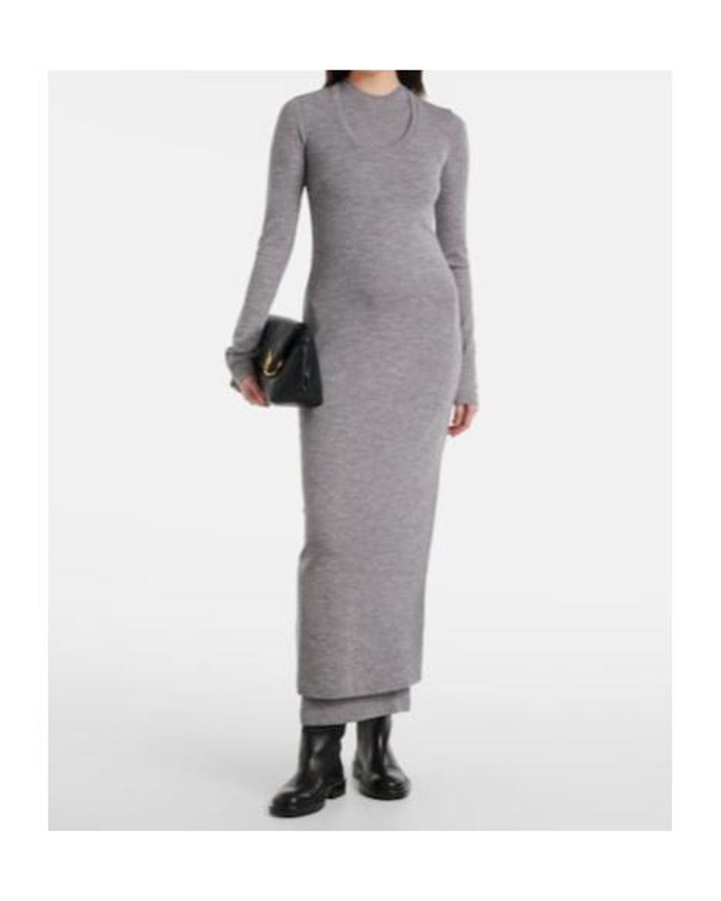 Jil Sander Gray Virgin Wool Midi Dress