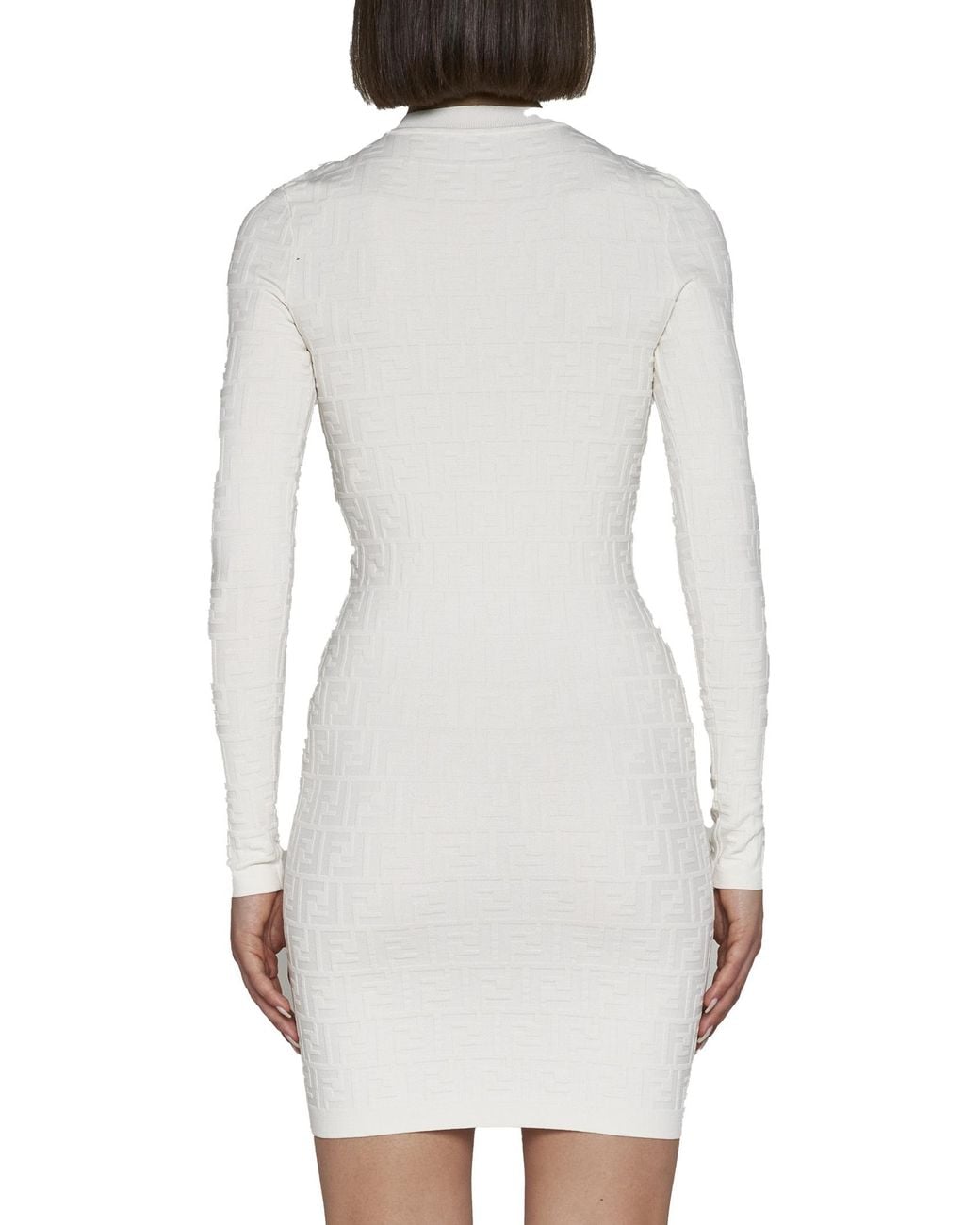 Fendi White All-Over Ff Embossed Crewneck Mini Dress