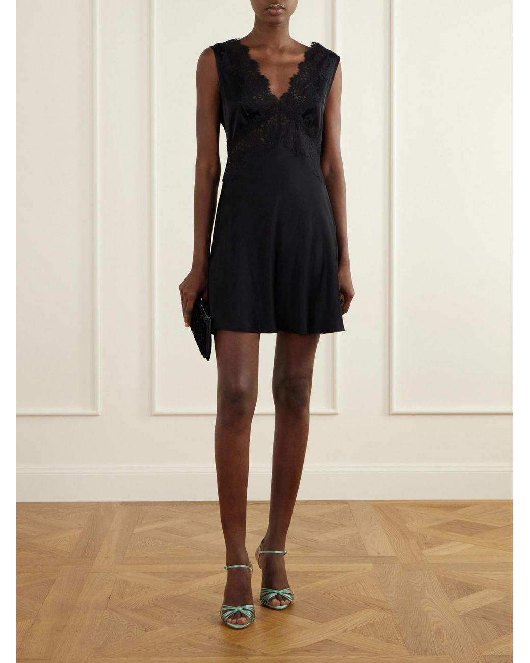 Rixo Black Lace-Trimmed Crepe Midi Dress