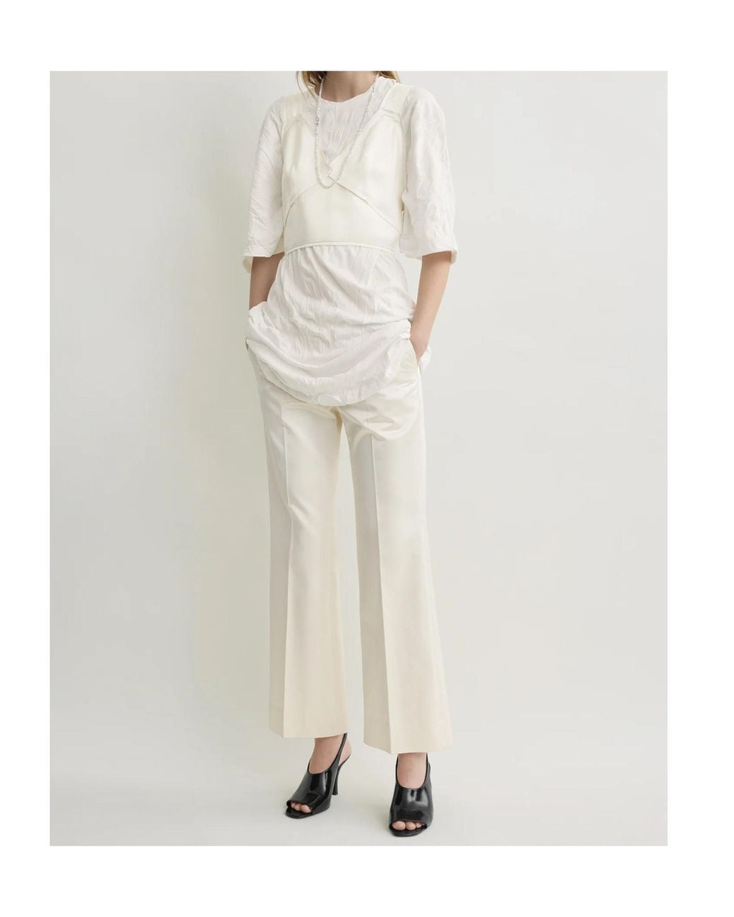 Totême White Totême V-Neck Cropped Satin Top