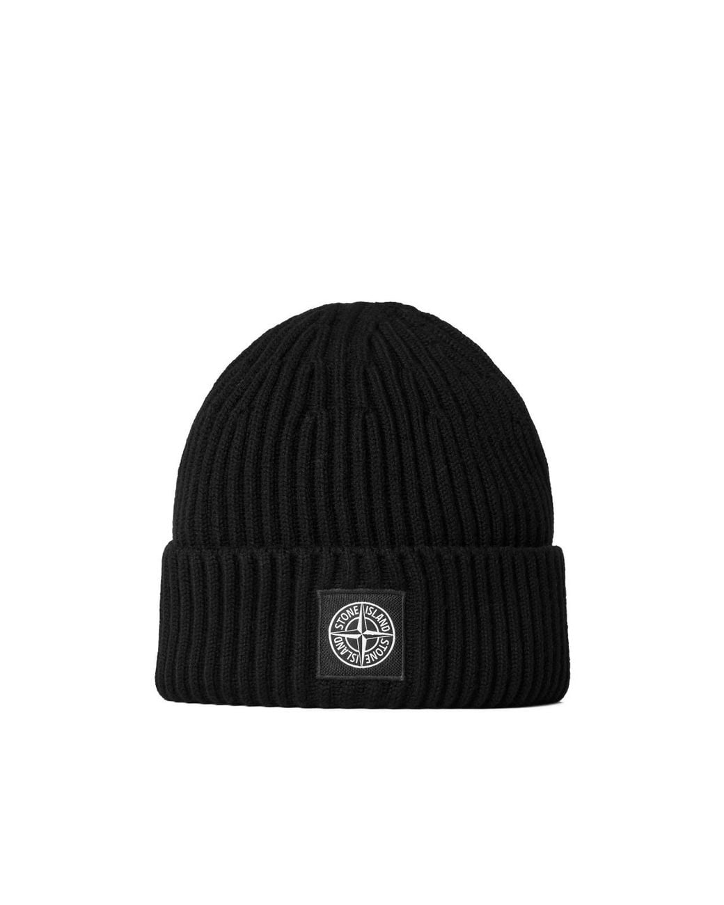 Stone Island Black Ribbed Knit Beanie for men