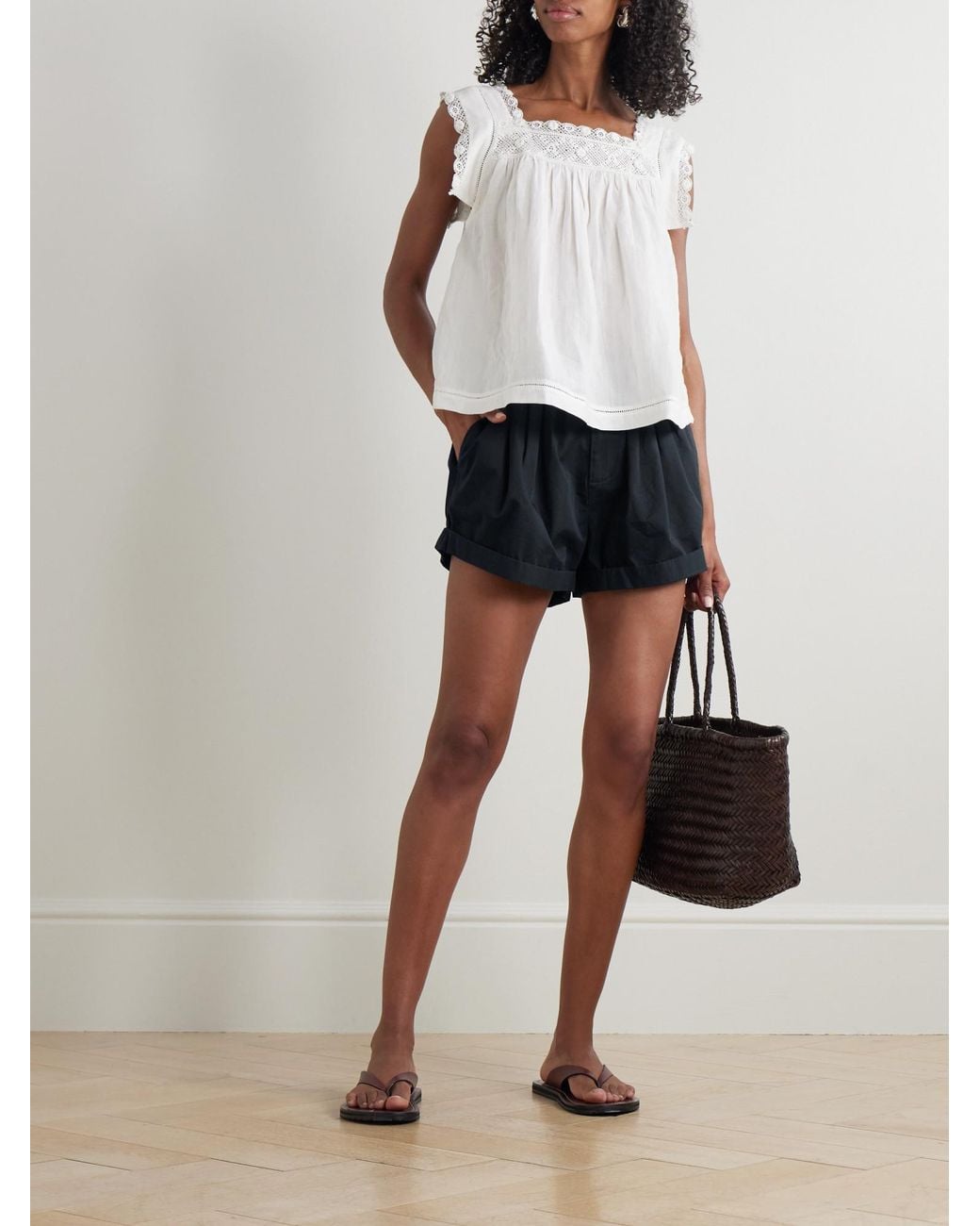 Doen Blue Pleated Organic Cotton-Poplin Shorts