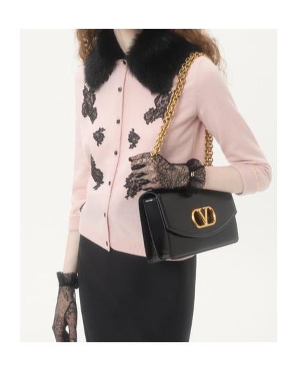 Valentino Pink Lace Embellished Button-Up Cardigan