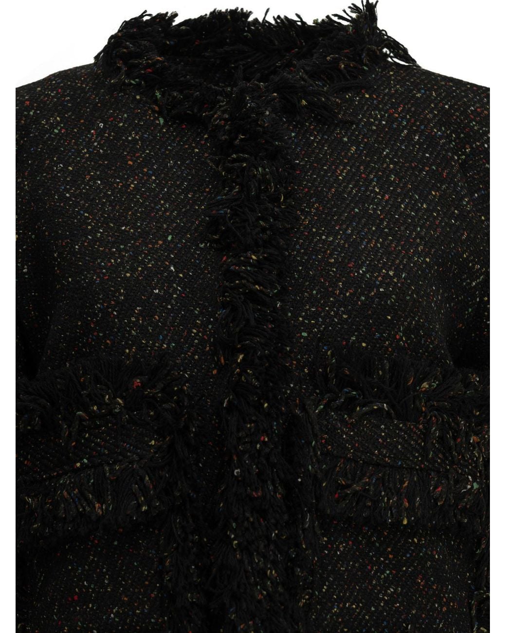 Sacai Black Fringed Tweed-Effect Jacket