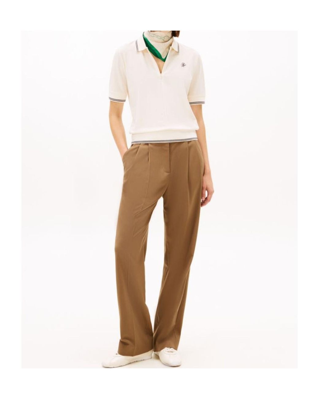 Tommy Hilfiger White Striped-Detail Polo Top
