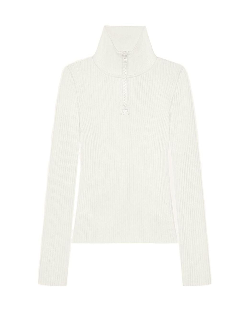 Courreges White Rib-Knit Zipped Sweater
