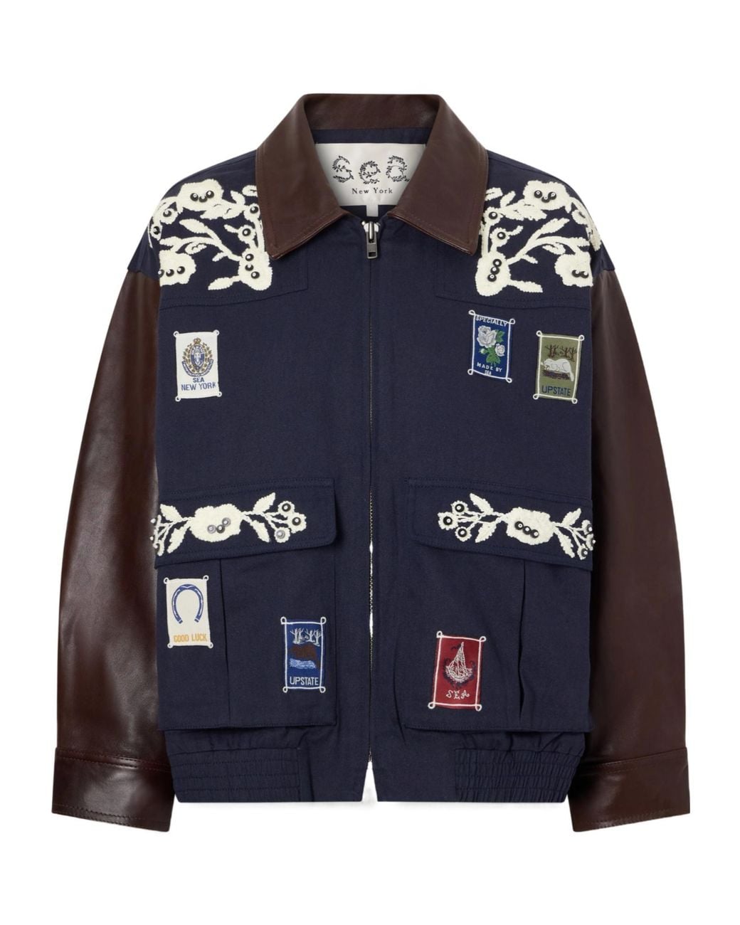 Sea Blue Cotton-Canvas And Leather Jacket