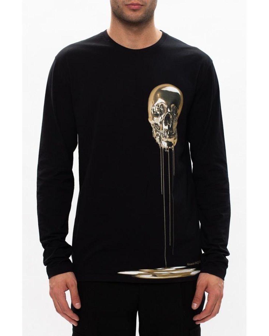 McQueen Blue Skull Print Long-Sleeved T-Shirt for men