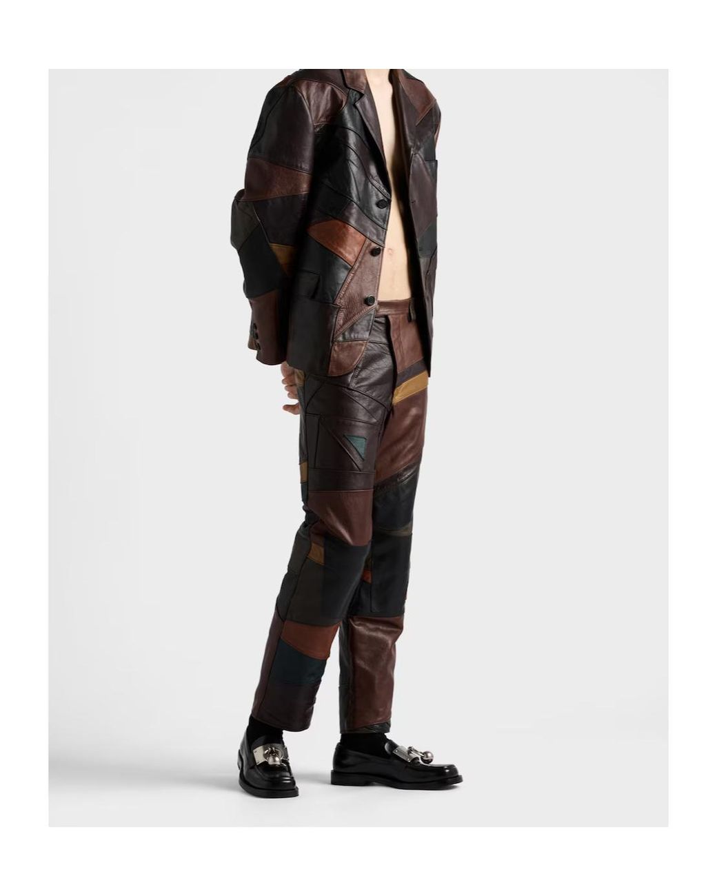 Prada Gray Patchwork Leather Pants for men