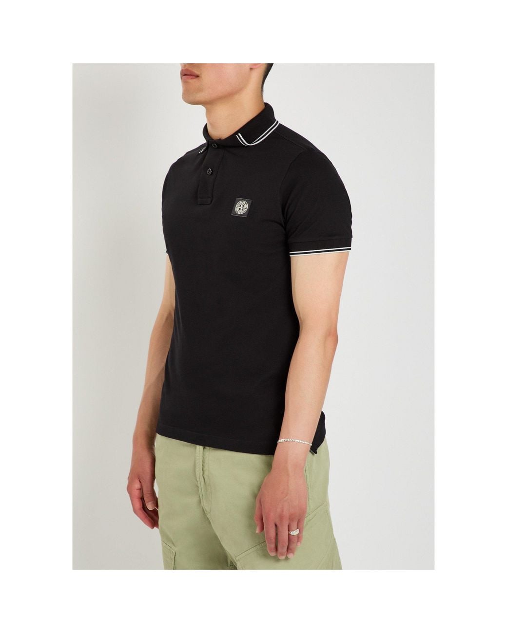 Stone Island Black Cotton Slim-Fit Short-Sleeve Polo for men