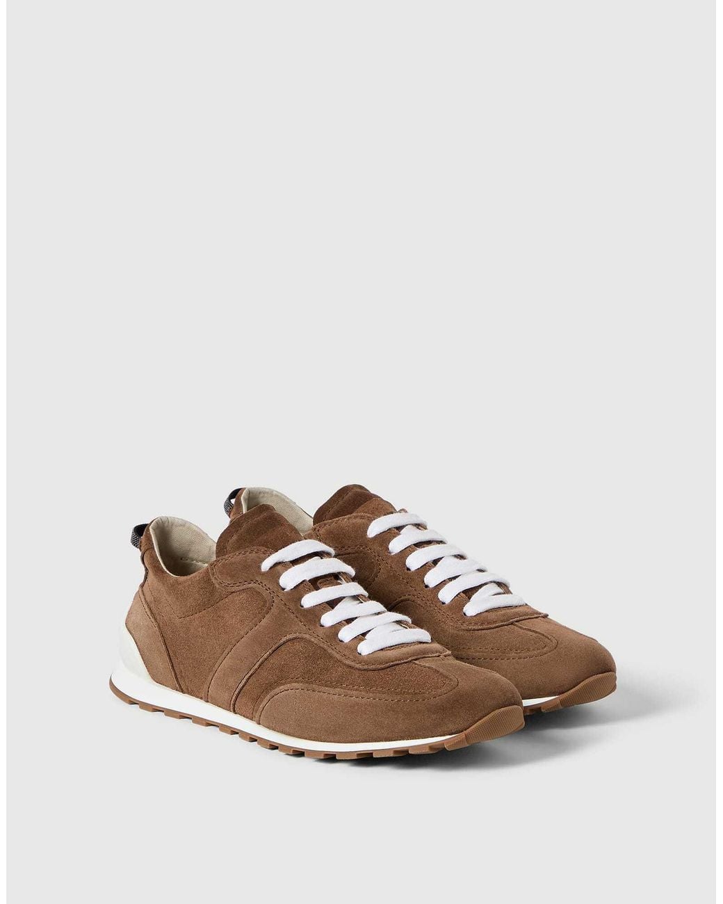 Brunello Cucinelli Brown Suede Runners With Shiny Loops