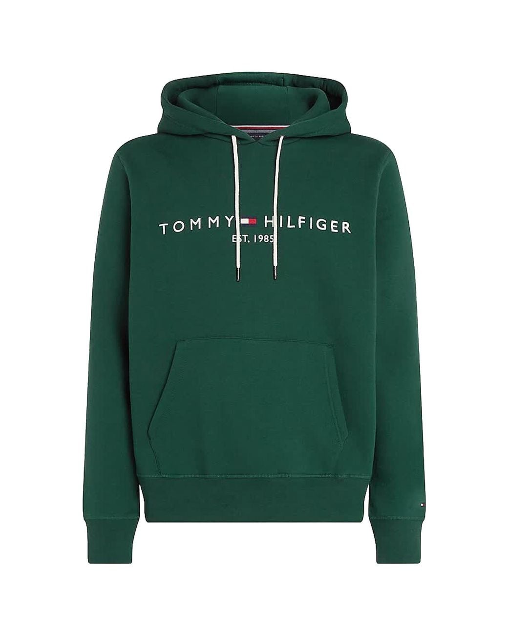 Tommy Hilfiger Green Drawstring Logo Embroidered Hoodie for men