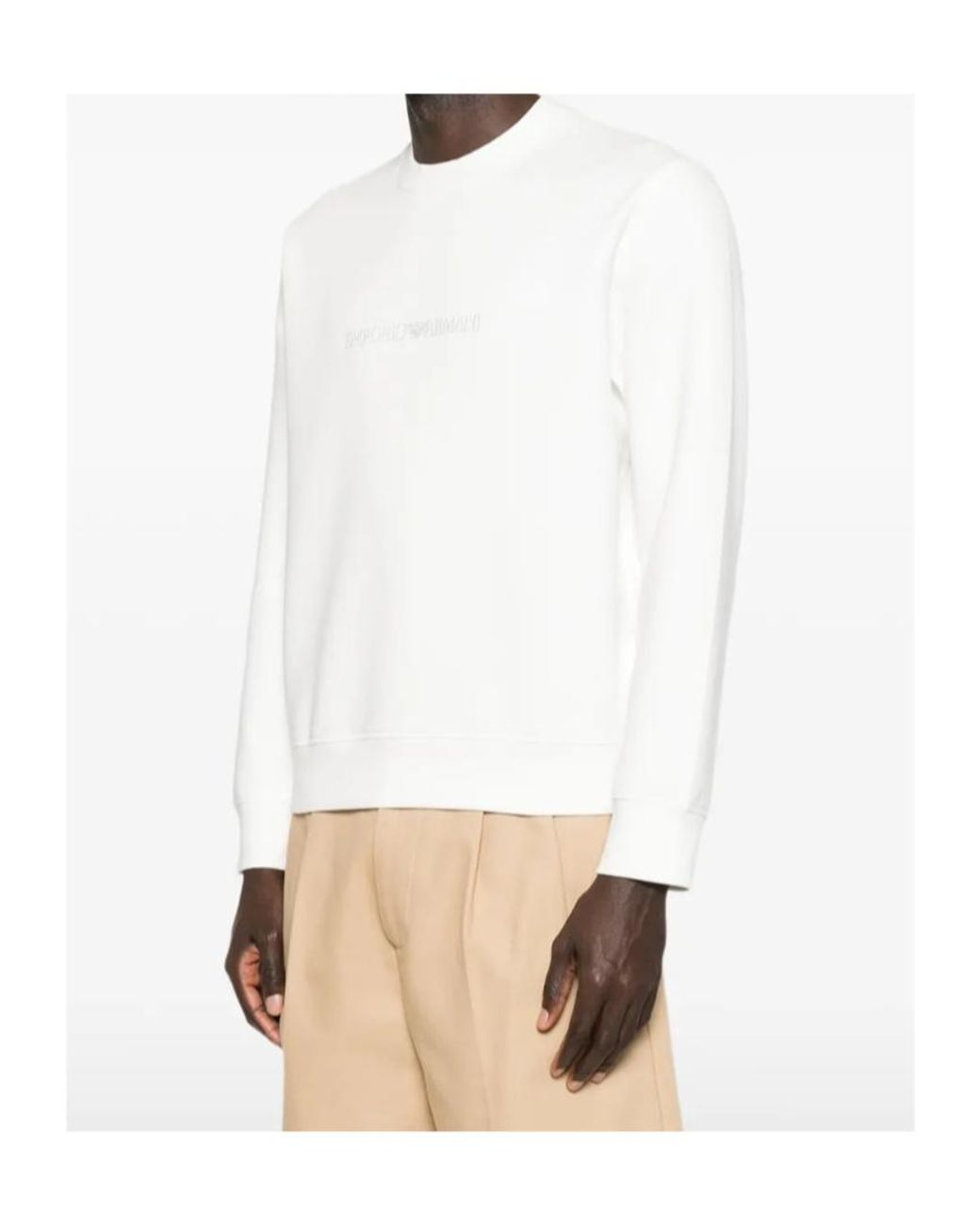 Emporio Armani White Logo Detailed Crewneck Sweatshirt for men