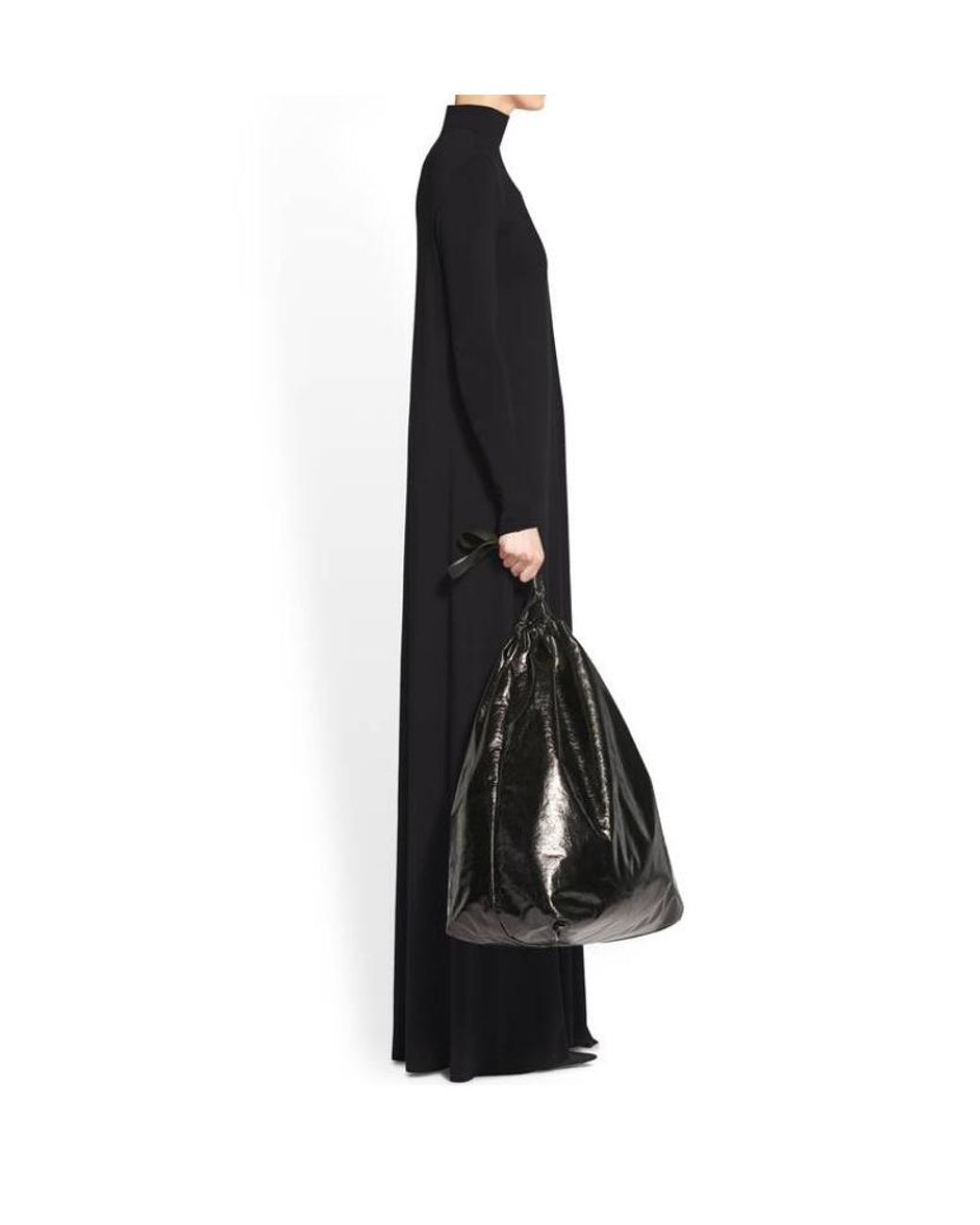 Balenciaga Black Drape Panel Asymmetric Long Dress