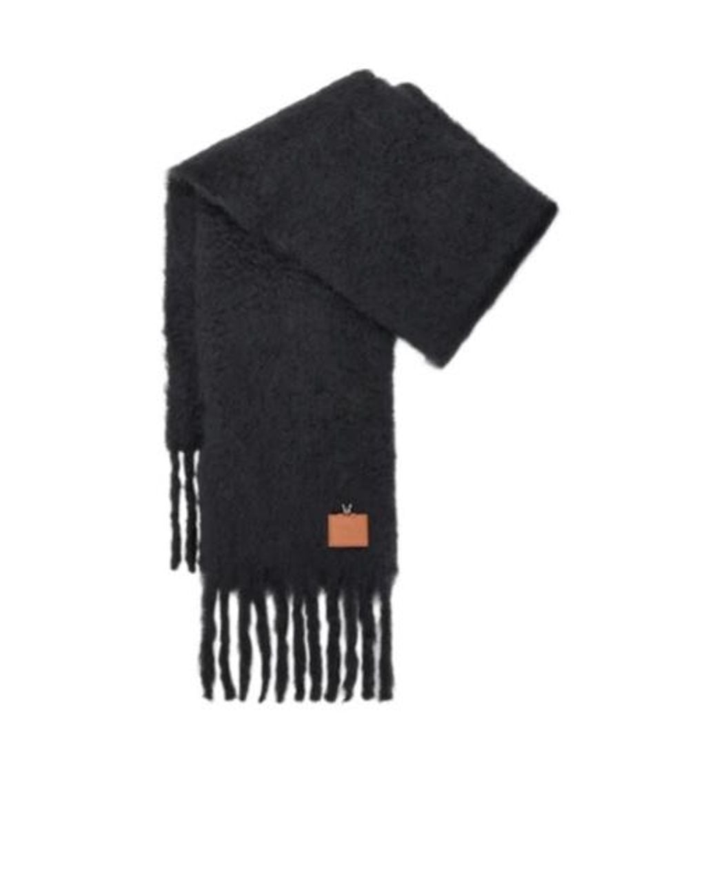 Loewe Black Logo Patch Fringed Scarf