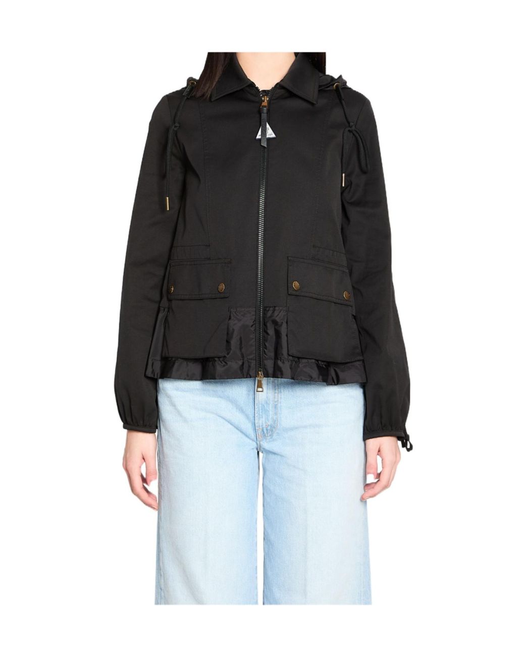 Moncler Black Adenium Logo Patch Hooded Coat