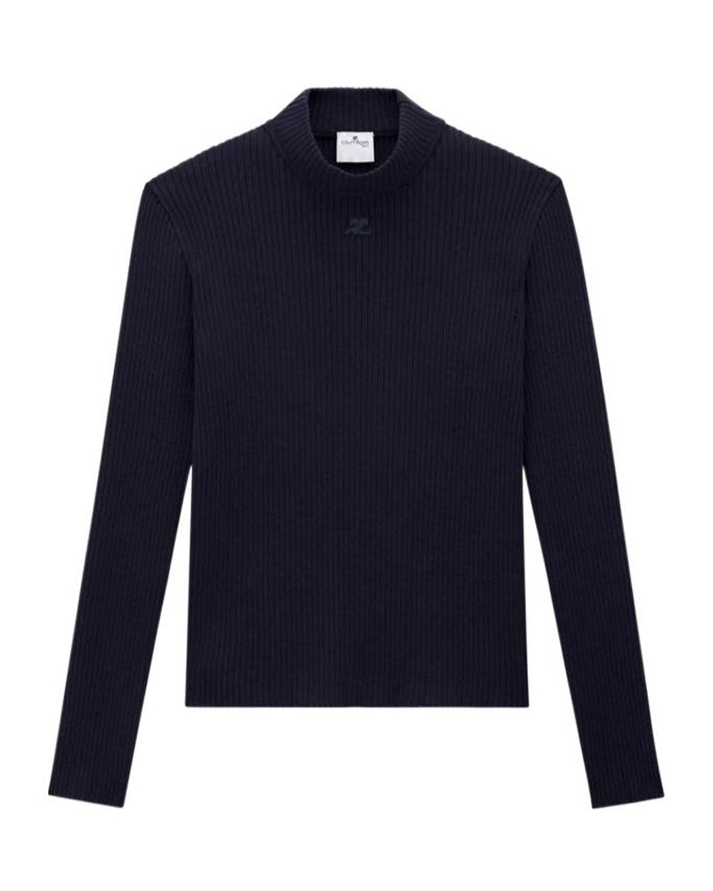 Courreges Blue Rib-Knit Mock-Neck Jumper for men