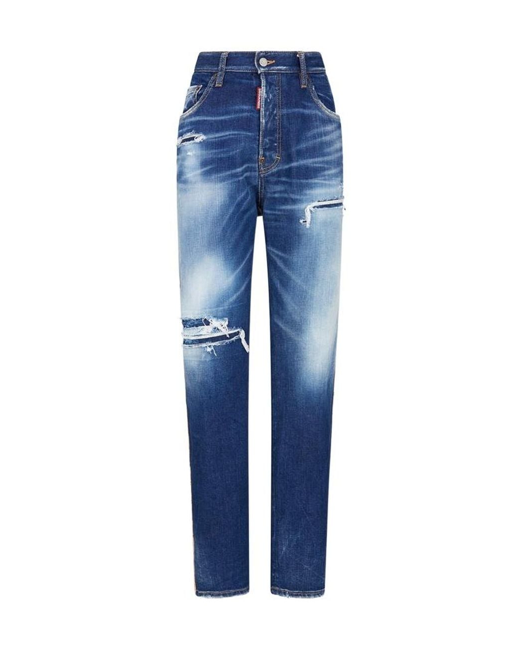 DSquared² Blue Straight-Leg Distressed Jeans for men
