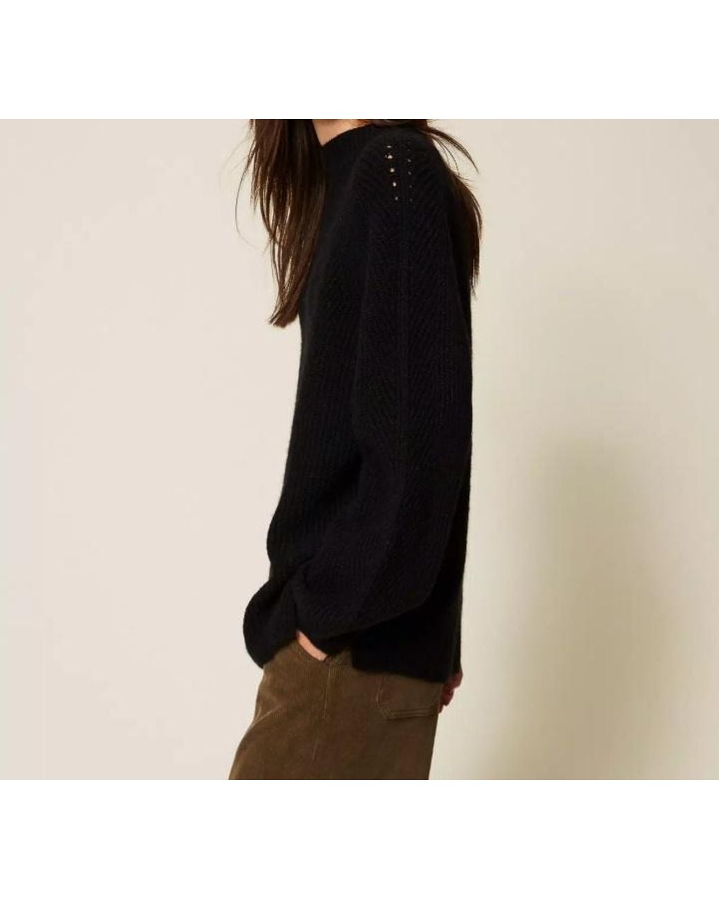 Twinset Black Turtleneck Ribbed Sweater