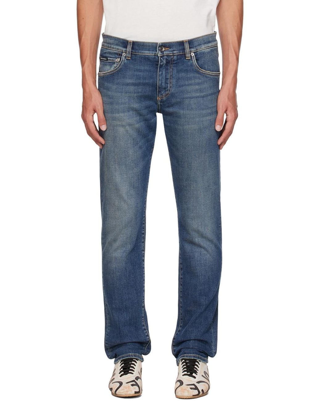 Dolce & Gabbana Gray Logo Plaque Slim-Cut Jeans for men