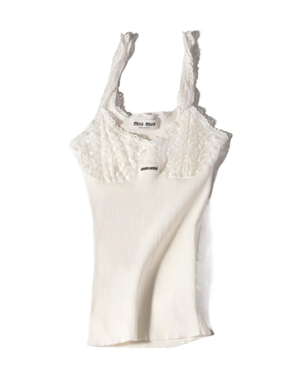 Miu Miu Natural Cotton And Lace Top