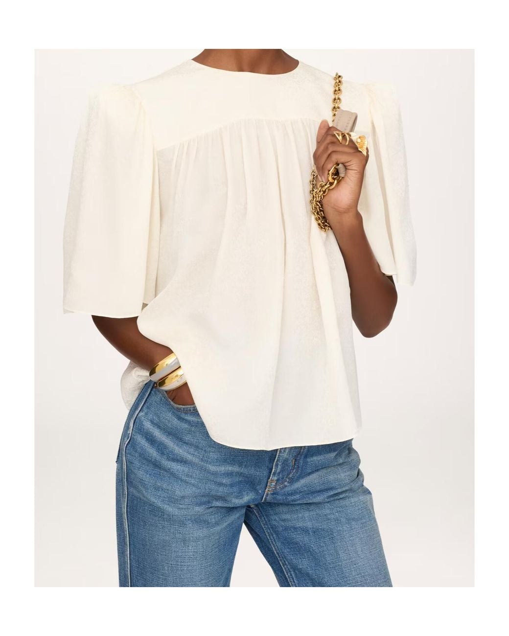 Chloé White Minimal Gathered-Detail Blouse