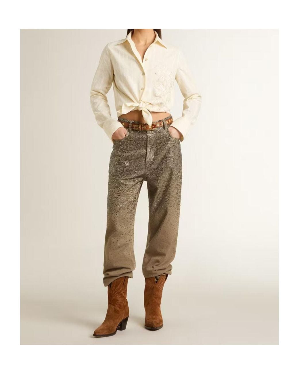Golden Goose Deluxe Brand Brown Straight-Leg Embellished Trousers