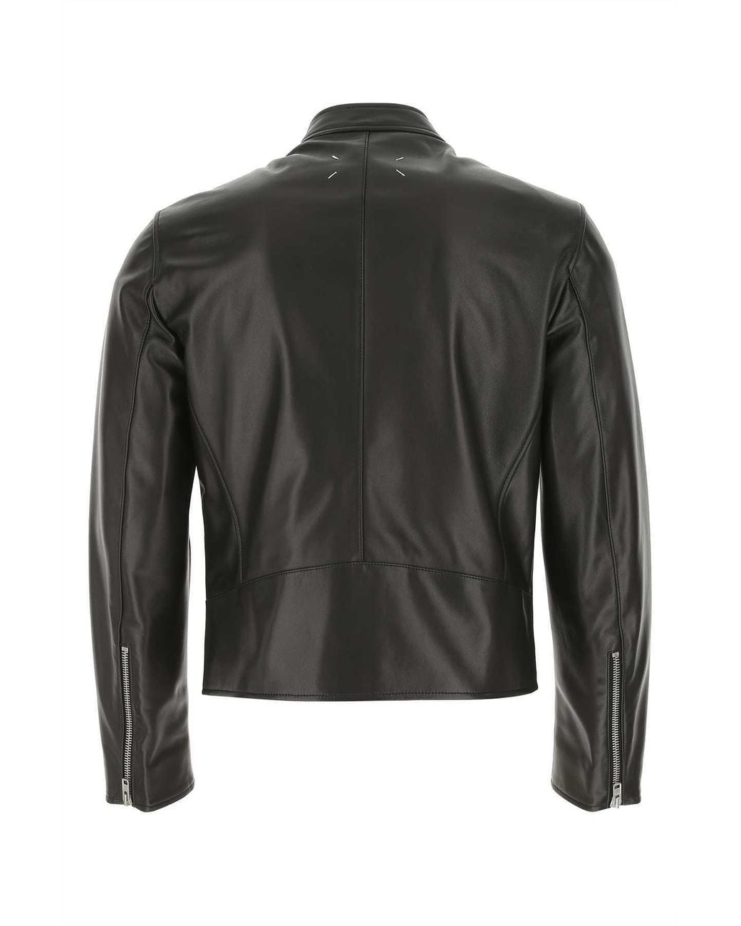Maison Margiela Black Mock Neck Leather Jacket for men