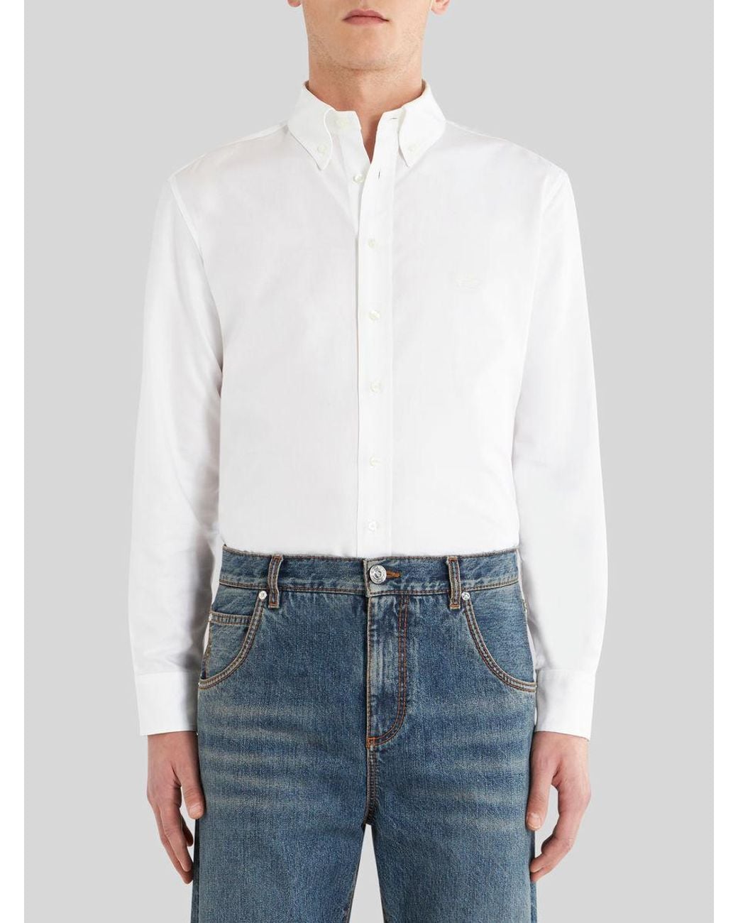 Etro White Logo-Embroidered Button-Down Shirt for men