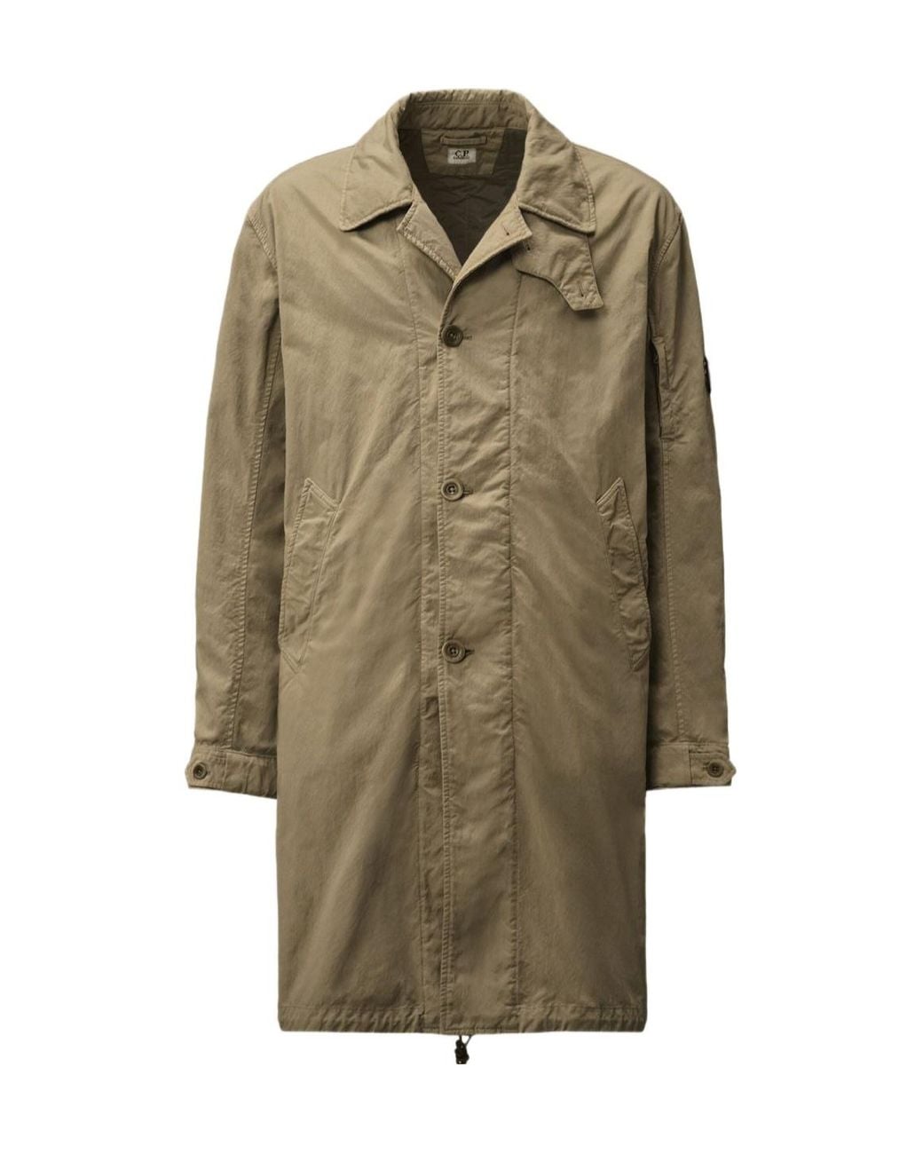 C P Company Green Quilted-Lined Buttoned Coat for men