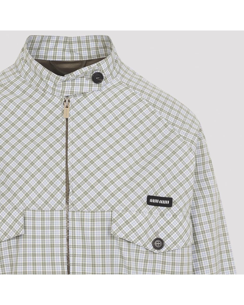 Miu Miu Gray Checked Technical Fabric Blouson Jacket