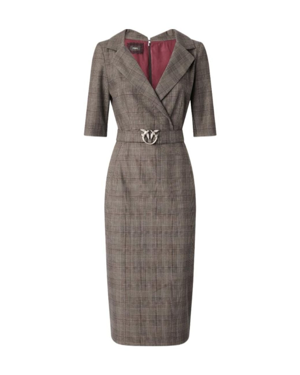 Pinko Brown Prince Of Wales-Check Belted Midi Dress