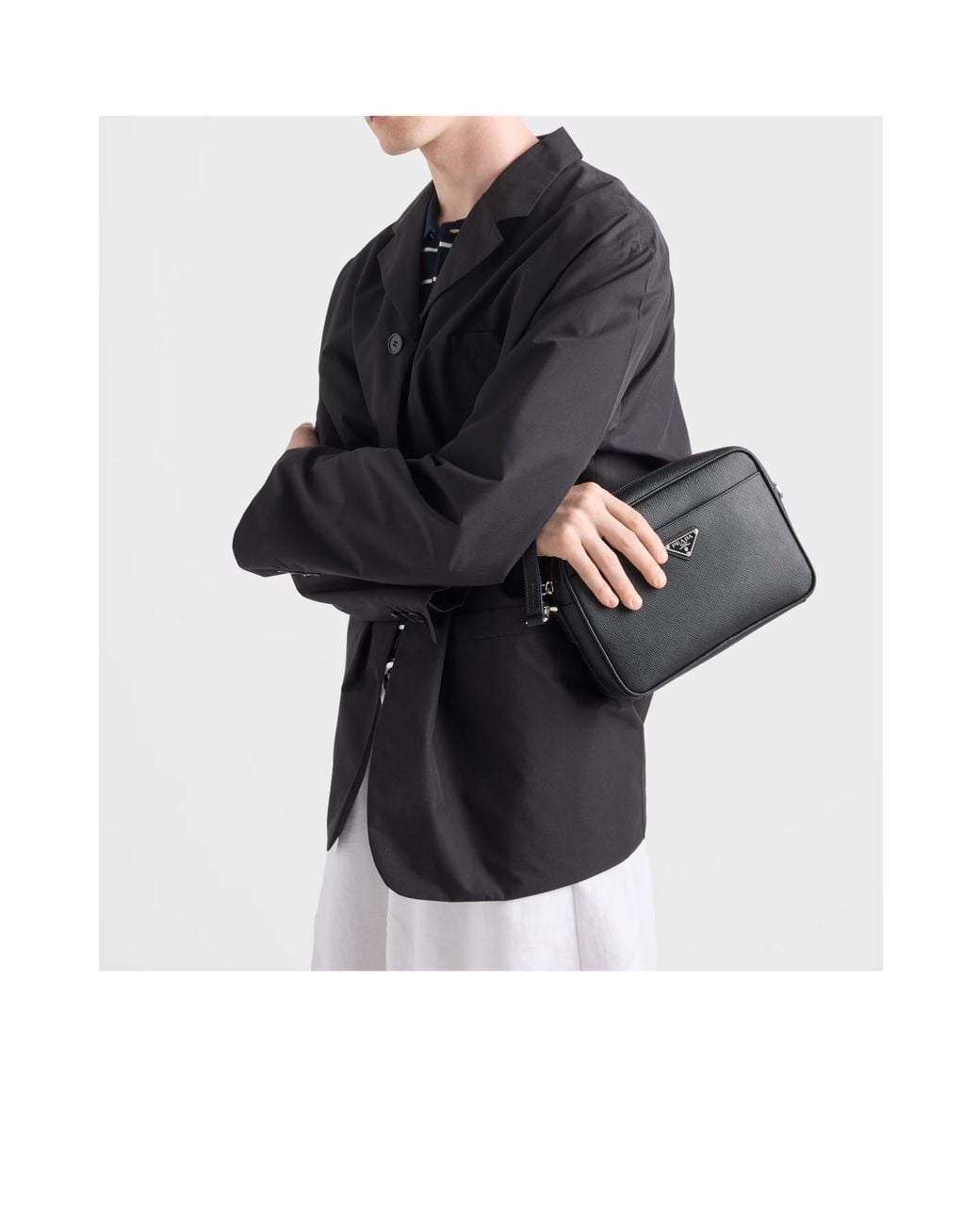 Prada Black Triangle-Logo Zipped Shoulder Bag for men