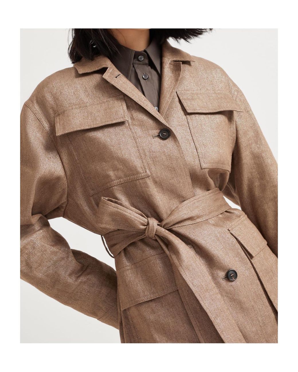 Brunello Cucinelli Natural Long-Sleeved Belted Jacket