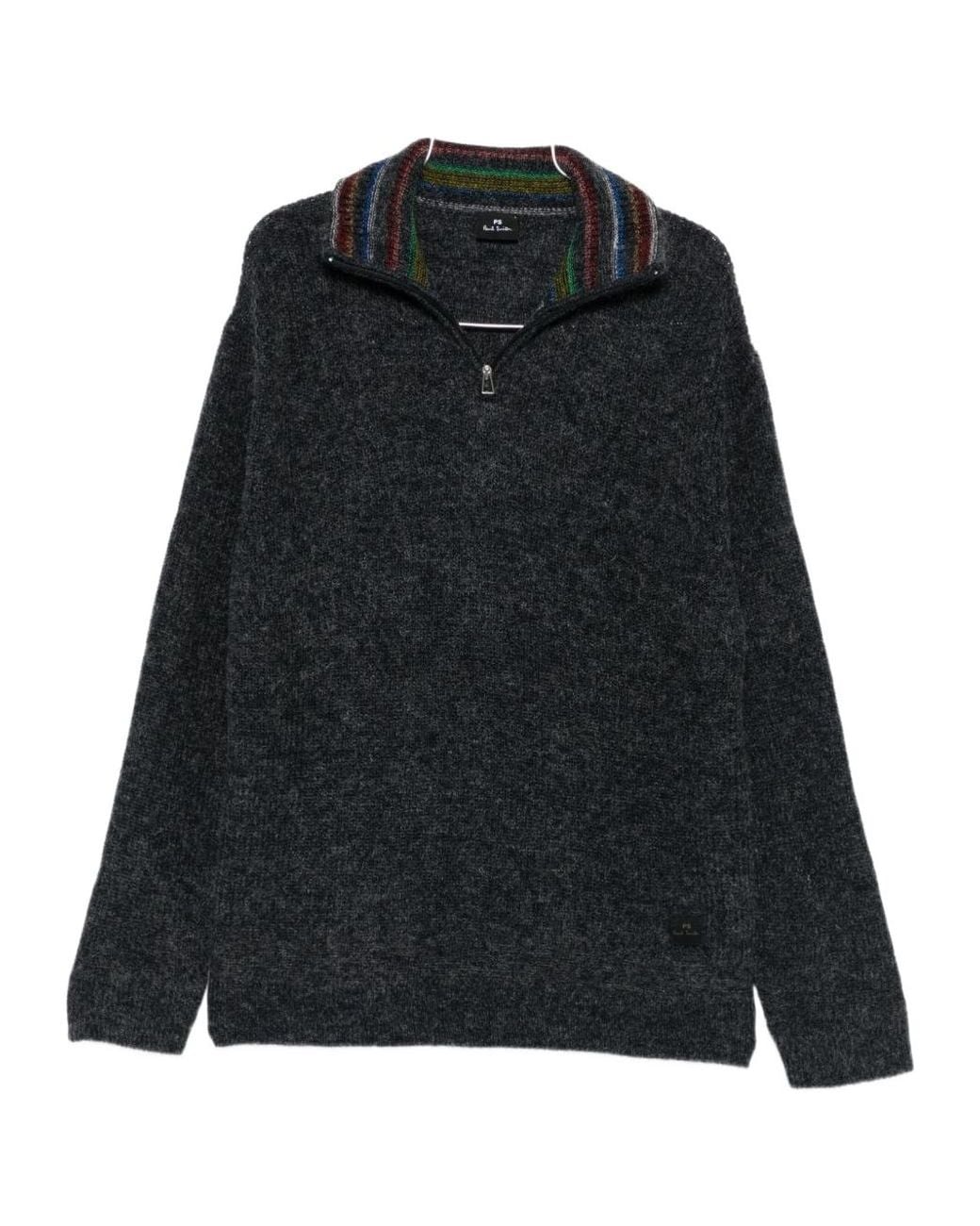 Paul Smith Black Ps Half-Zip Striped-Collar Jumper for men